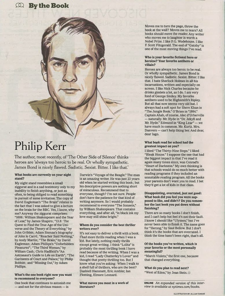 New York Times Book Review – “By the Book” Column by Philip Kerr